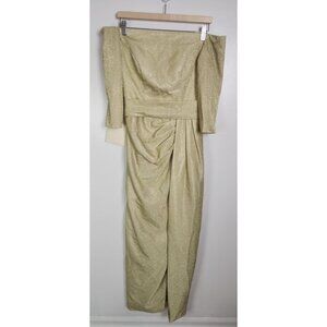 LanTing Bride Women's Sz. US 4 Gold Glitter Off The Shoulder Maxi Dress NWT
